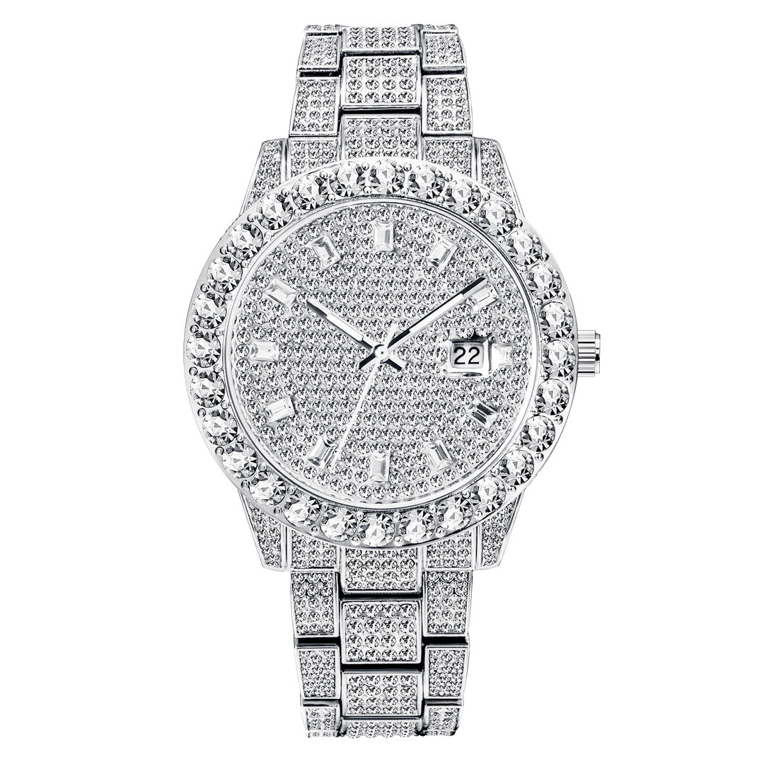 Reloj de esfera grande con diamantes de imitación a la moda