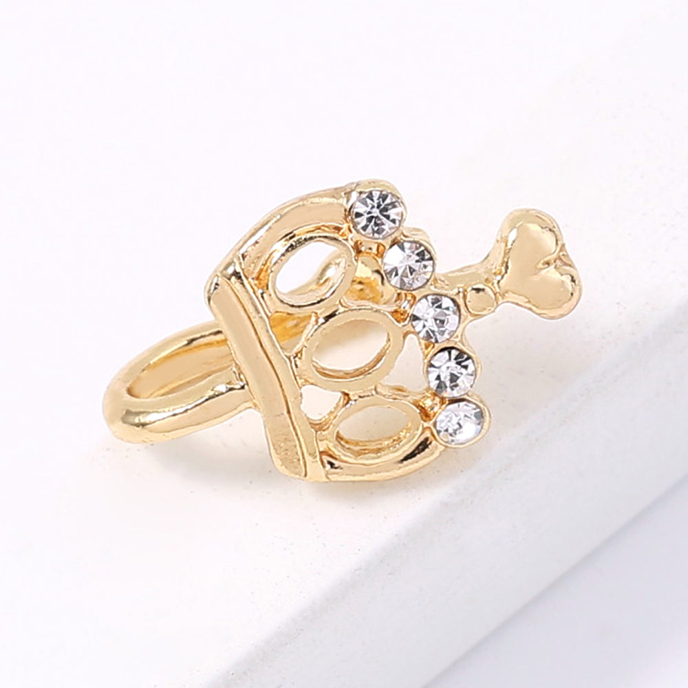 Anillo de nariz falso con diseño de corona de corazón minilindo y corona dorada