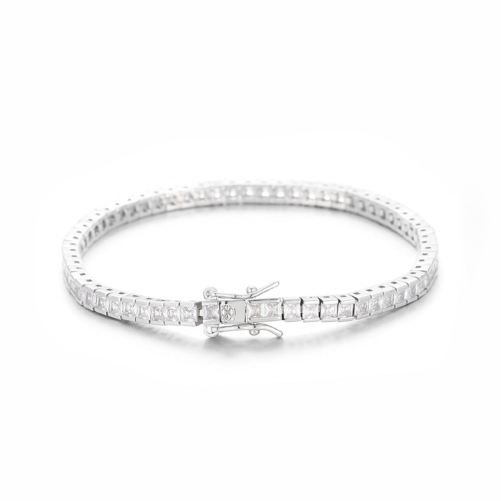 Copper Bag Inlaid Zircon Single Row Hip Hop Tennis Bracelet