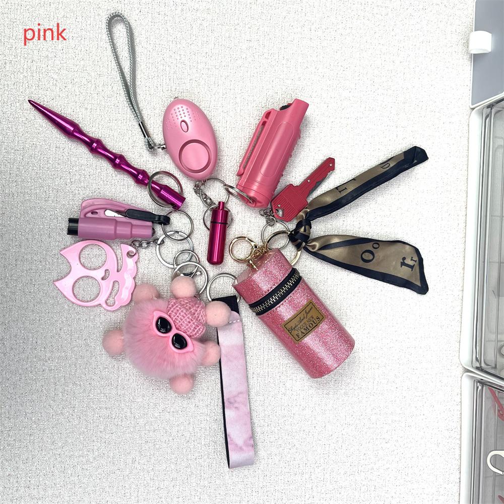 Bolsa de Lápiz Labial con Bola de Pelo, Pulsera, Llavero, Set de Pulseras
