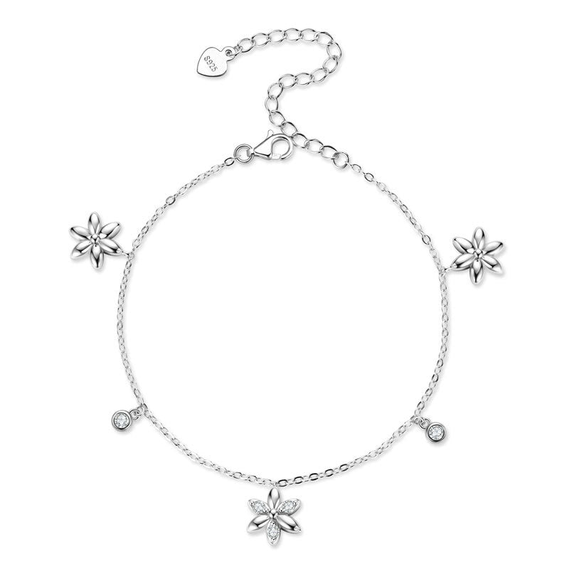 Sterling Silver D Color Moissanite Little Red Flower Bracelet For Women
