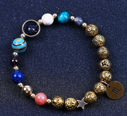 Zwölf Sternzeichen Armbänder Blau San Vulkangestein Antik & Gold Perlenarmband