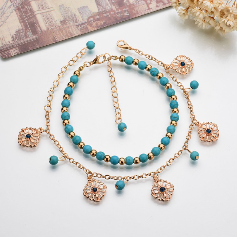 Conjunto de tobilleras retro de dos piezas para mujer