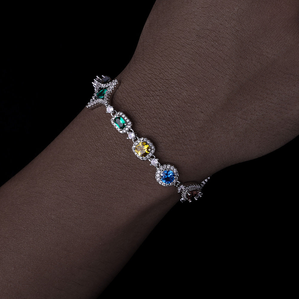 Jewelry Ornament Hip Hop Color Gemstone Necklace Bracelet