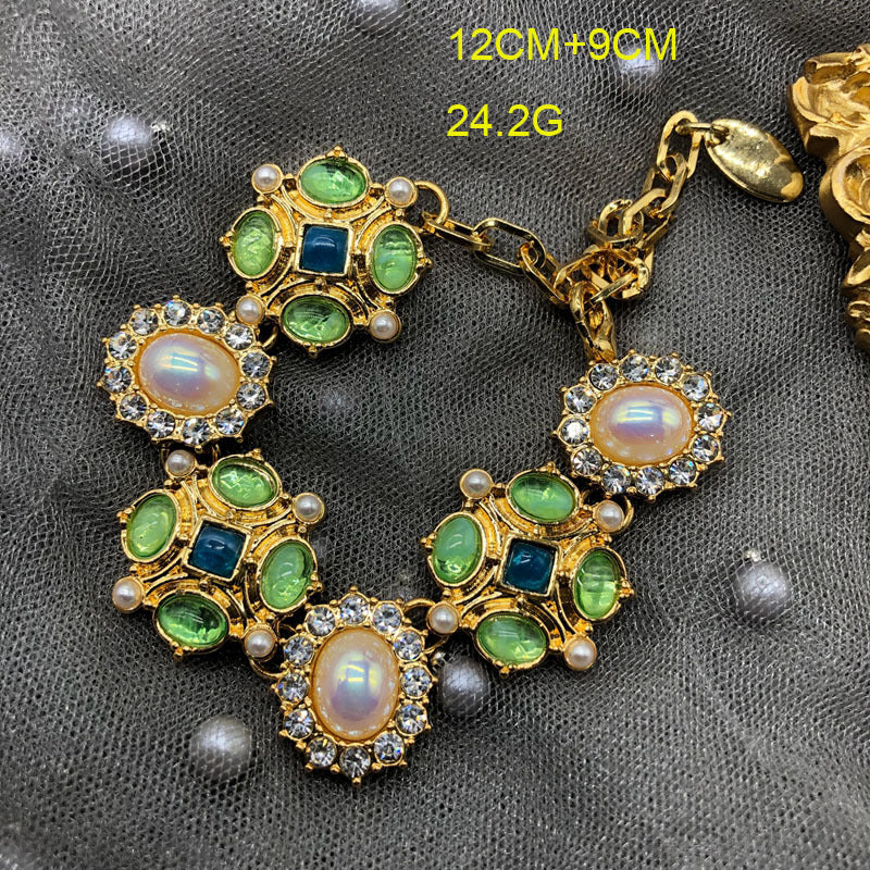 Blumen-Edelstein-Diamant-Halskette-Armband-Ohrstecker vergoldet Set