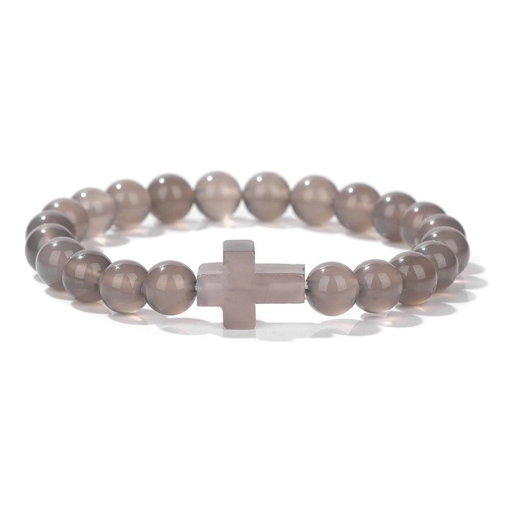 Stone Bead Cross Bracelet Women's Simple Retro