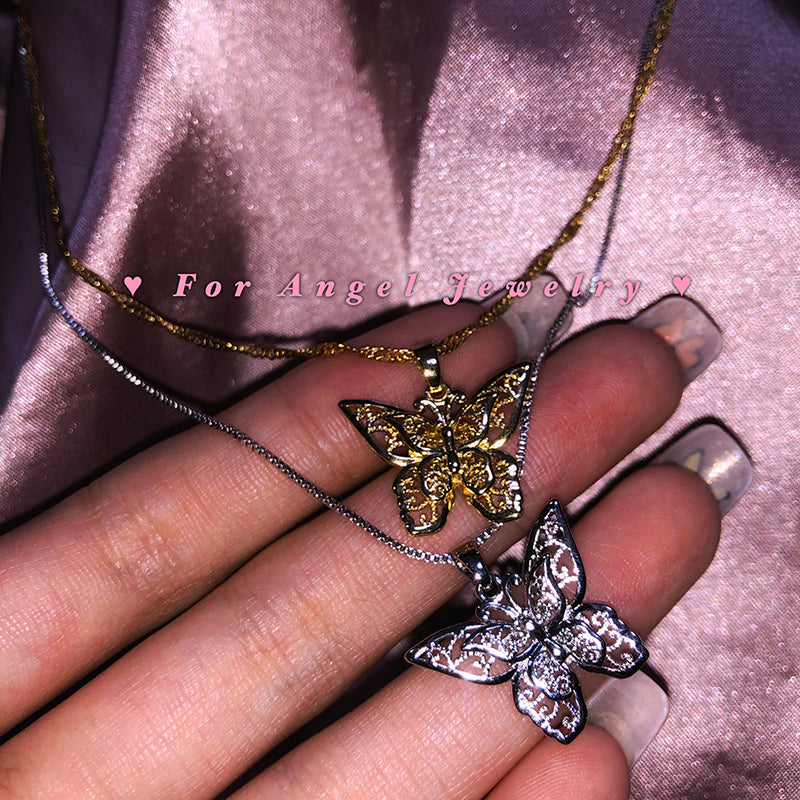 Openwork Butterfly Pendant Necklace