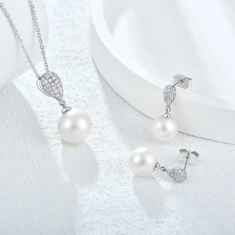 Damenmode Halskette aus Sterlingsilber mit Zirkonia und Perle