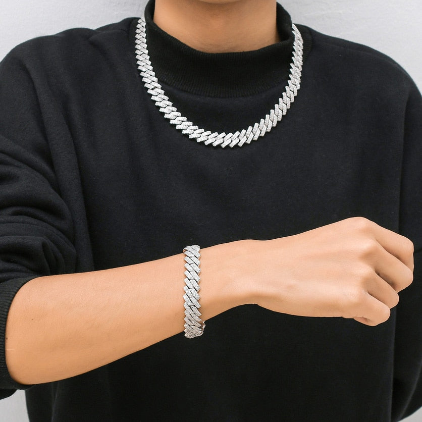 Herren Bar Cuban Halskette Hiphop Kupfer Set Zirkon Halskette