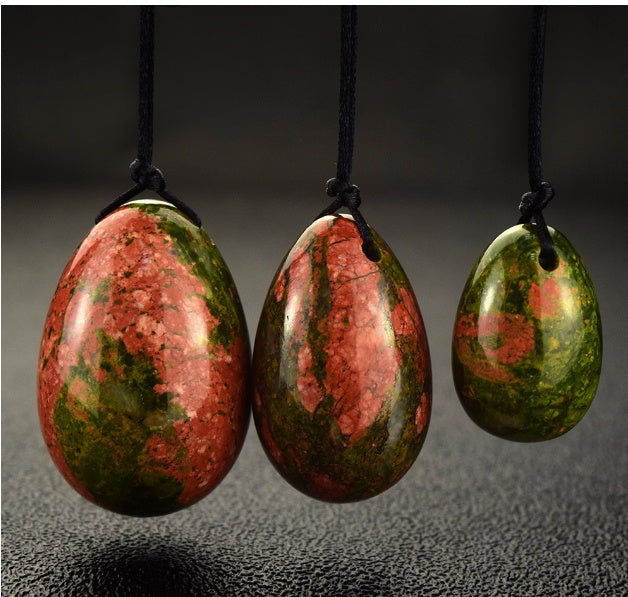 Drilled Natural Unakite Yoni Egg Pelvic Kegel Exercise Jade Egg Tightening Vaginal Muscle Jade Ben Wa Ball Massage Stone Body
