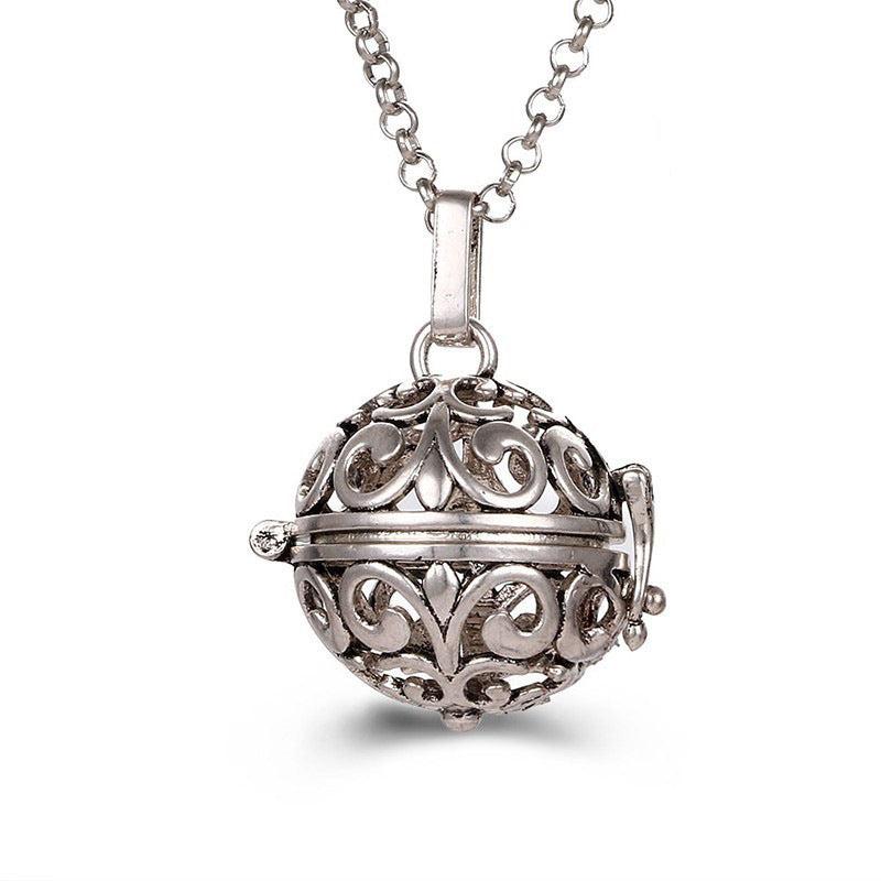 Collar hueco de aromaterapia con jaula de circonita, difusor de aceites esenciales, caja de perfume, accesorios antiguos para ropa tradicional Han