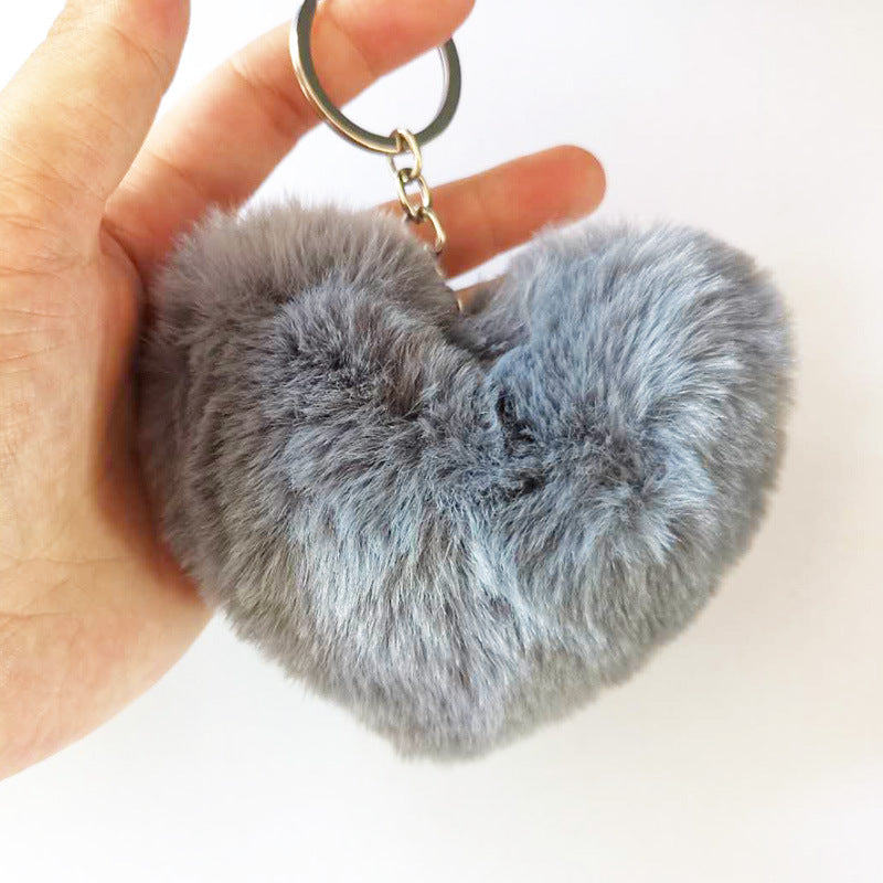 Llavero con pompón en forma de corazón, conejo Rex, de peluche, colgante para coche