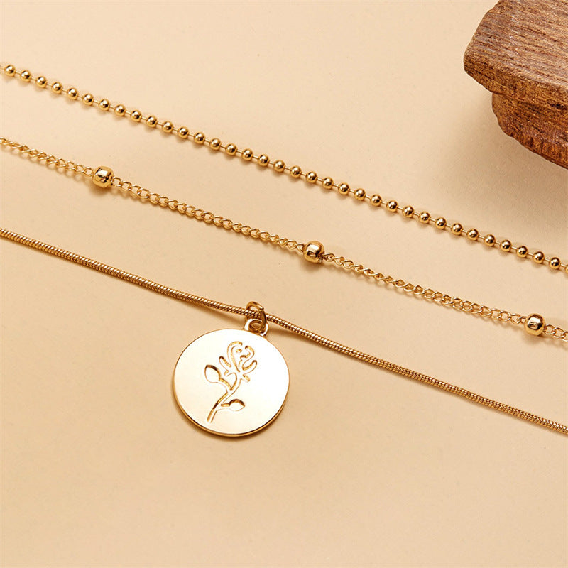 Damen mehrlagige Halskette, schlicht, Rosen-Marke, vielseitiger Schmuck