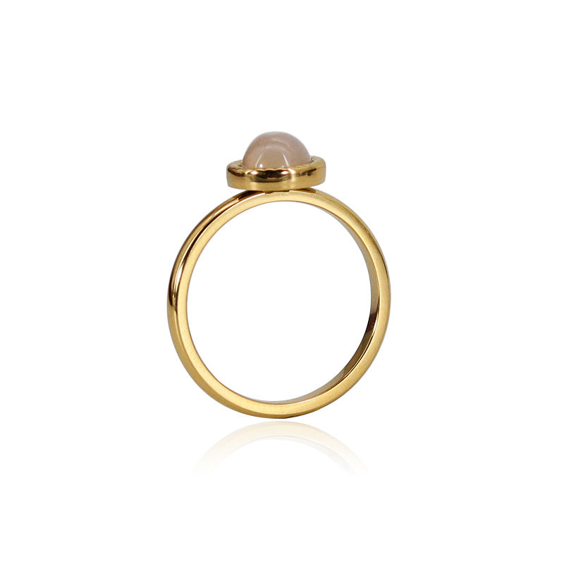 Joyería de moda Anillo de acero de titanio con incrustaciones de piedras naturales coloridas, chapado en oro de 18 quilates, pulsera de ágata roja, cristal rosa, amatista, azul San, joyas para mujer
