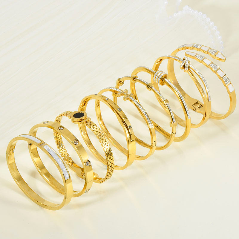 Titanium Steel Bracelet Korean Style Real Gold Plated 18K Gold Diamond Geometric Simple Stainless Steel