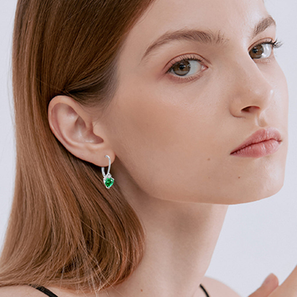 Pendientes de Corazón de Circonita Hipoalergénicos de Plata de Ley 925 Joyas de Piedras de Nacimiento para Mujer