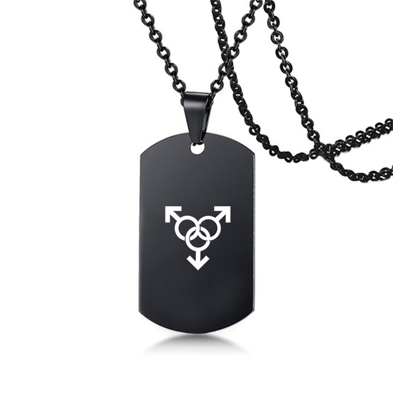 Edelstahl LGBT ID Halskette Schmuck Gravieren Gay Lesbian Transgender Symbol Hundemarken Halsketten für Männer Frauen