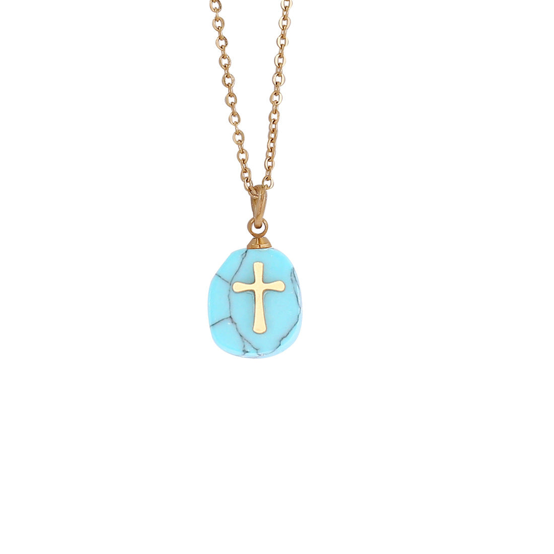 Women's Metal Natural Stone Cross Necklace