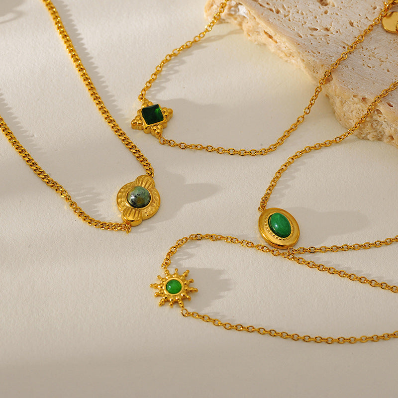 Pulsera con colgante de cristal verde pino de moda para mujer