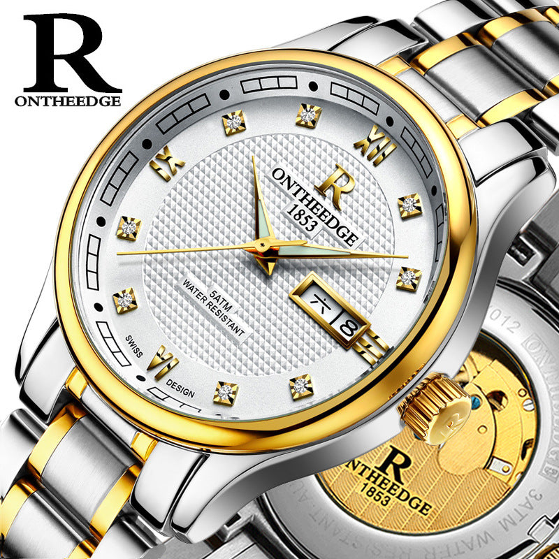 Echte Rui Edge Herren-Automatikuhren, mechanische Uhren, Business-Herrenuhr, leuchtend, hohl, wasserdicht, feiner Stahl
