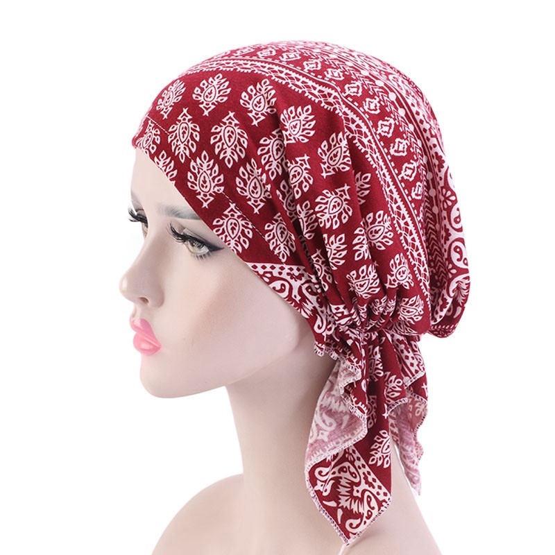 Stretch cotton print turban hat