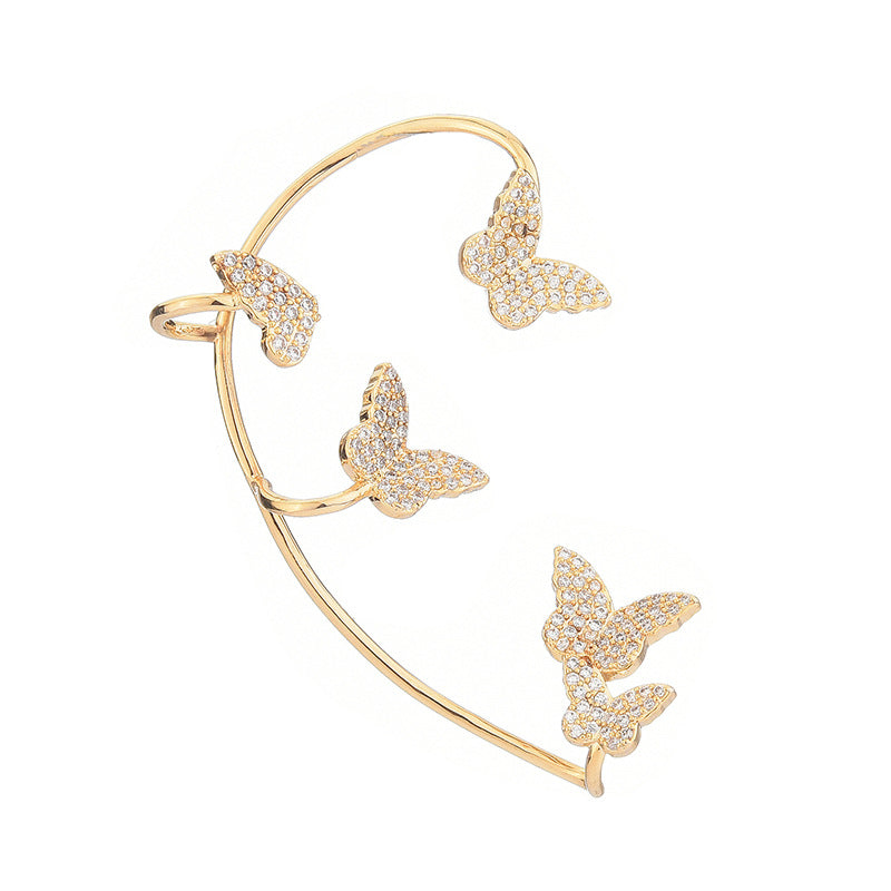 Pendientes de clip de mariposa de metal dorado de moda con circonita brillante sin perforación, para mujer, regalo de joyería