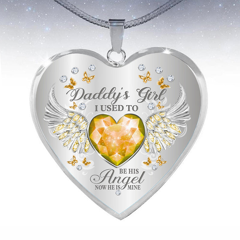 Collar de epoxy con colgante de corazón y alas de ángel con piedra de nacimiento de 12 colores