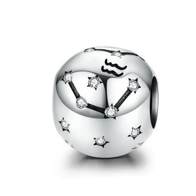 Cuentas de plata de ley 925 vintage del signo zodiacal Acuario para pulseras