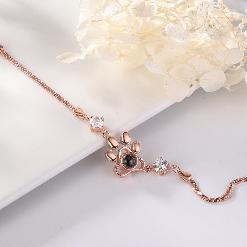 S925 Sterling Silver Pet Dog Claw Languages Photo Projection Bracelet