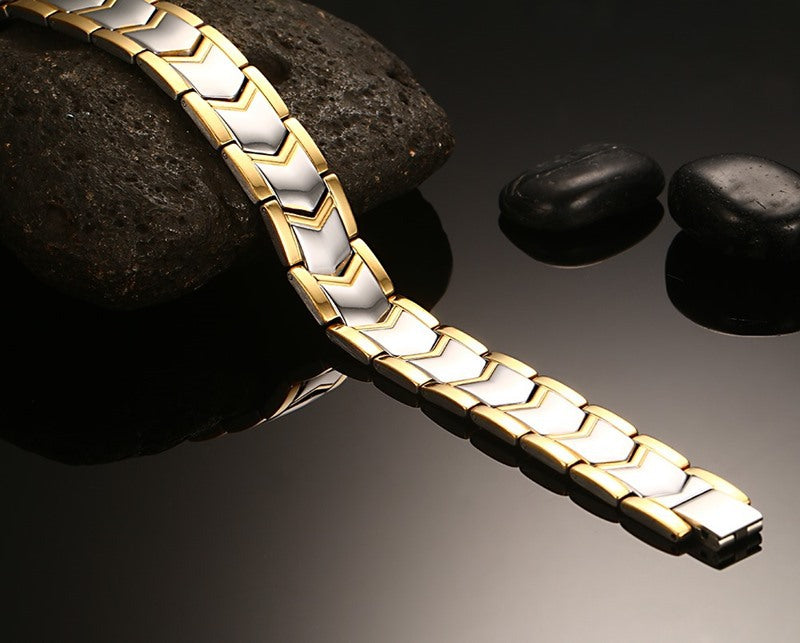 Pulsera magnética de doble fila dorada