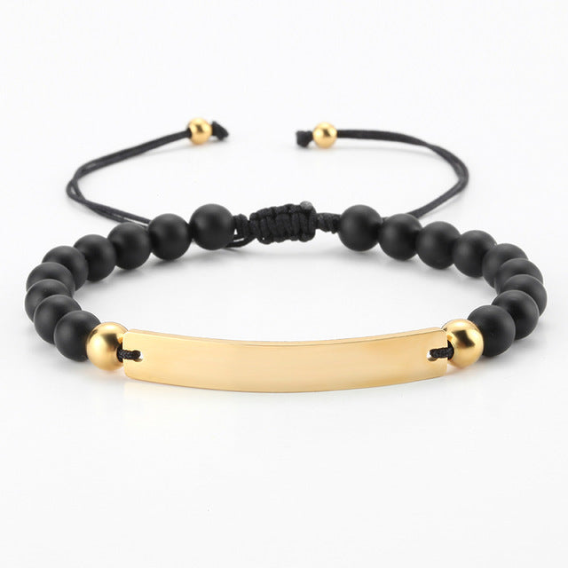 Pulseras de barra grabadas ajustables con cuentas personalizadas