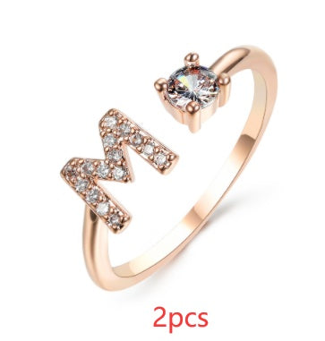 Nuevo Diseño Anillo Ajustable con Letra Inicial 26 Joyería de Moda para Mujeres Joyería Simple y Elegante