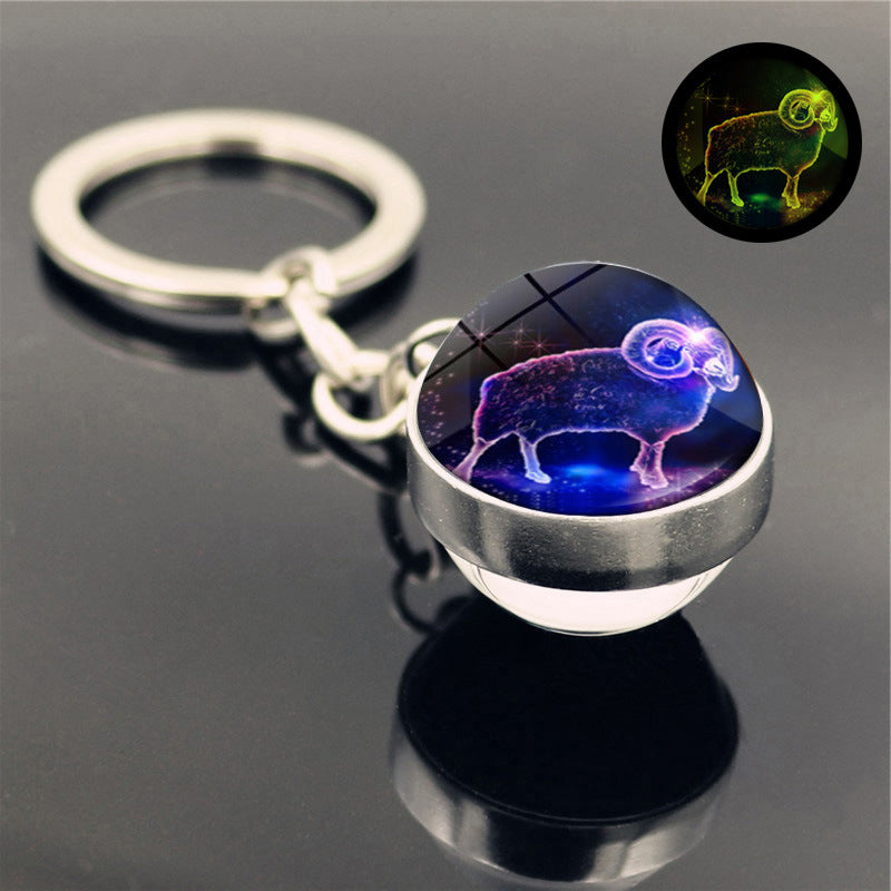 Leuchtender Schlüsselanhänger-Anhänger, doppelseitige Glaskugel, Schlüsselkette