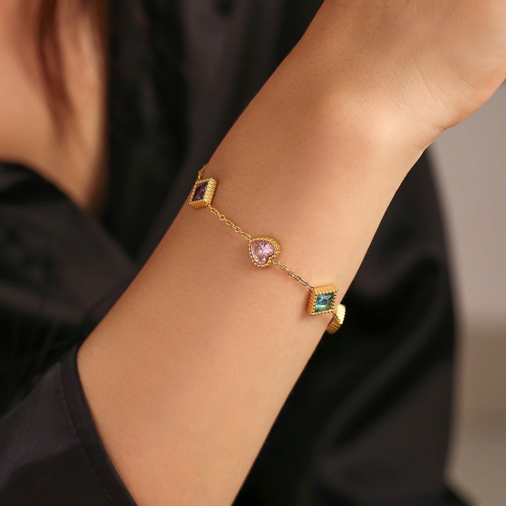 Gold Love Square Zircon Bracelet Light Luxury