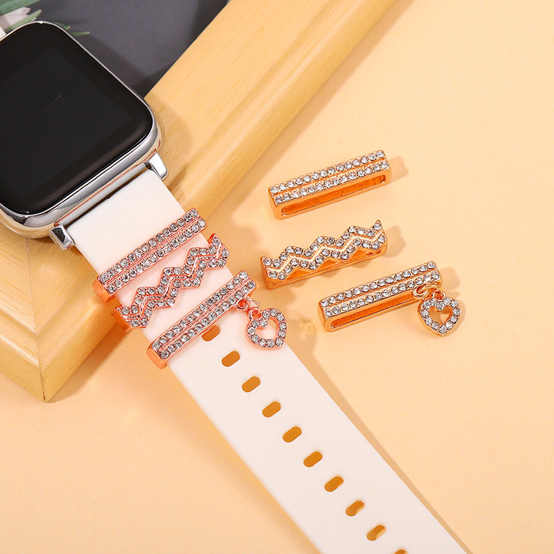 Kreatives Wasserwellen-Muster Klassisches Diamant Uhrenarmband Dreiteiliges Set