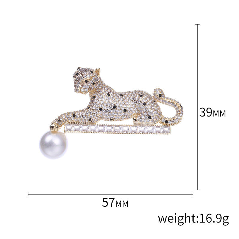 Broche de leopardo de cobre con micro circonitas, versión coreana, de moda