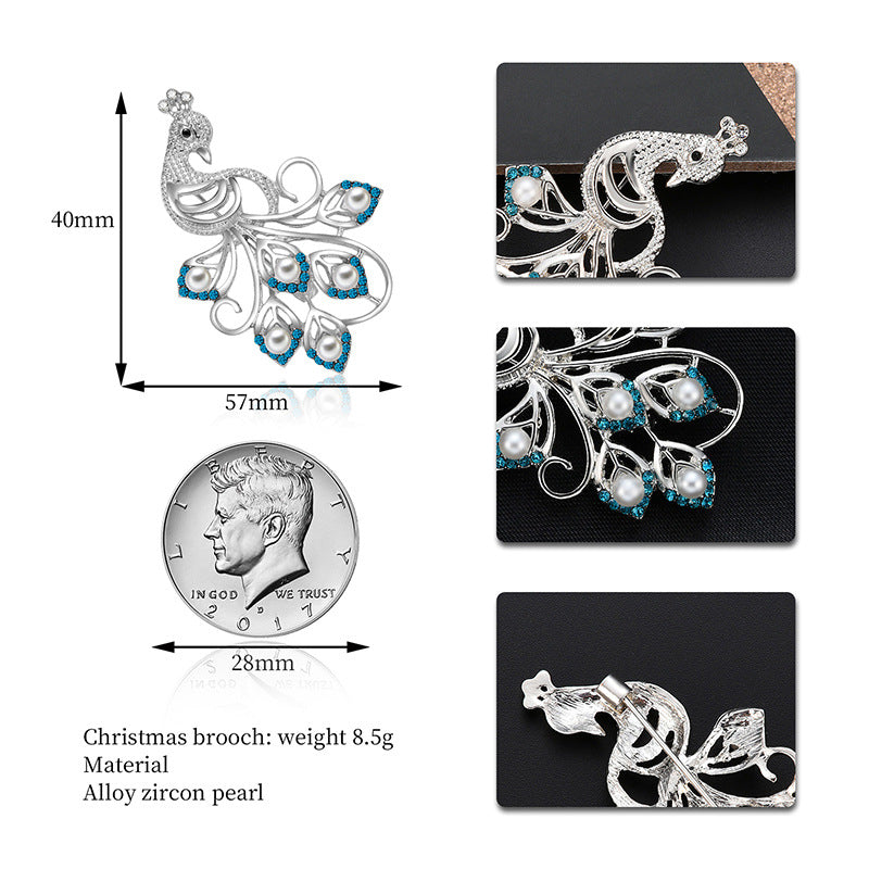 Broche de aleación de pavo real de alta gama con diamantes completos