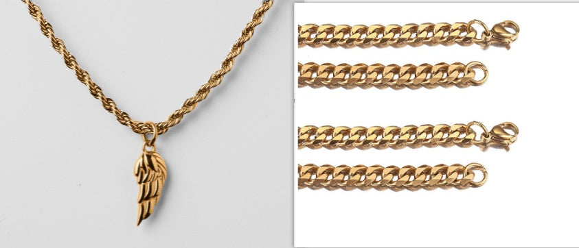 Titanium Steel Men's Classic Wing Pendant Necklace