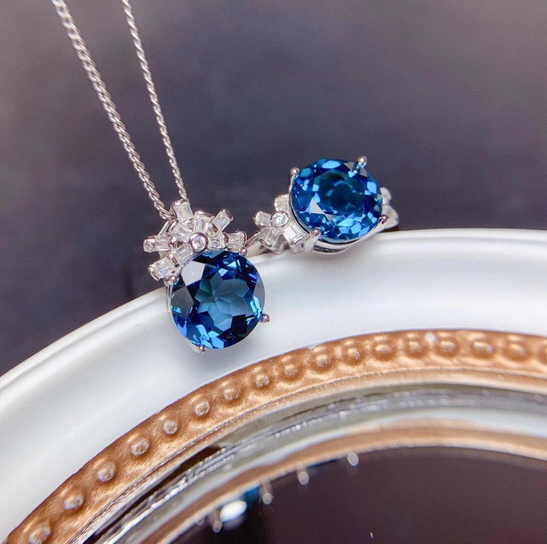 Schmucksets für Damen London Blue Stein Anhänger Halsketten