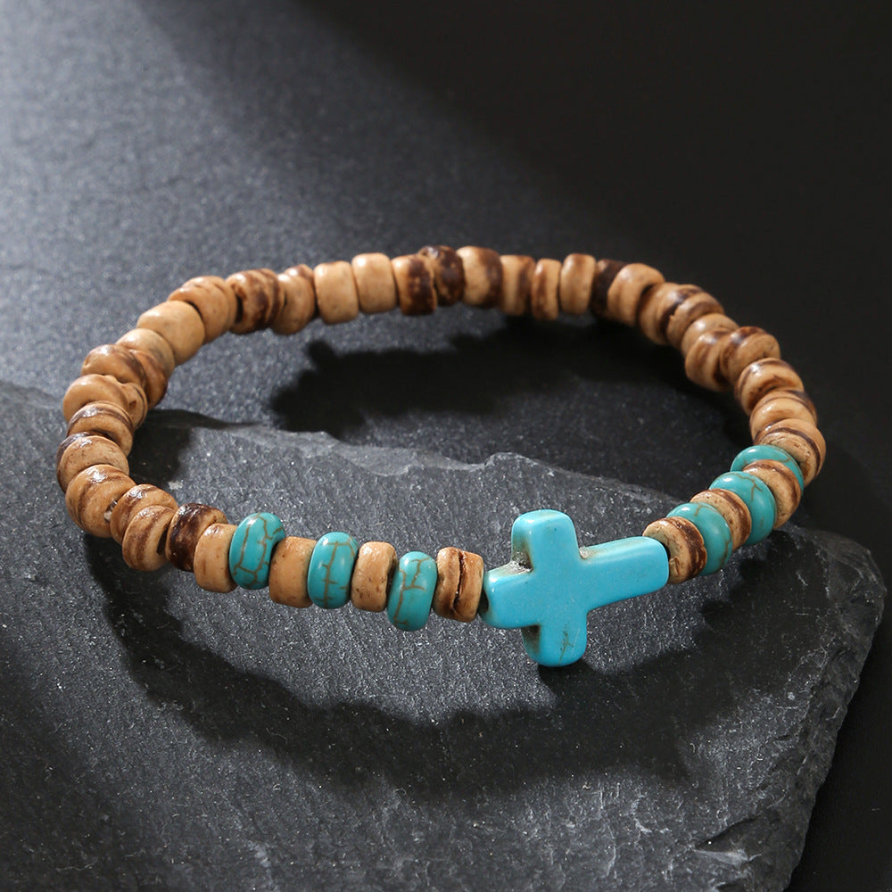 Simple Turquoise Wooden Bead Bracelet