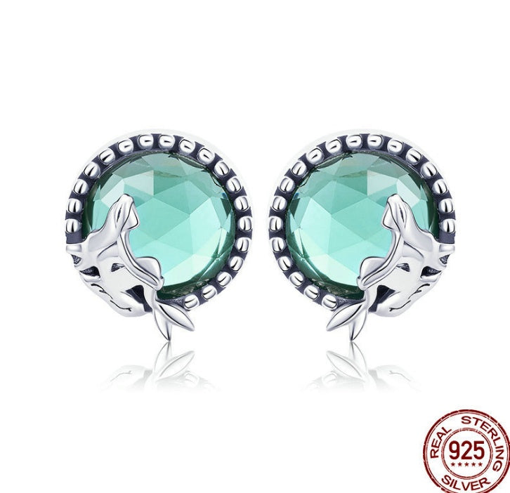 Meerjungfrau Ohrstecker Ring Kombination Damen Meerjungfrauenliebe S925 Sterling Silber Diamant Ohrring Set