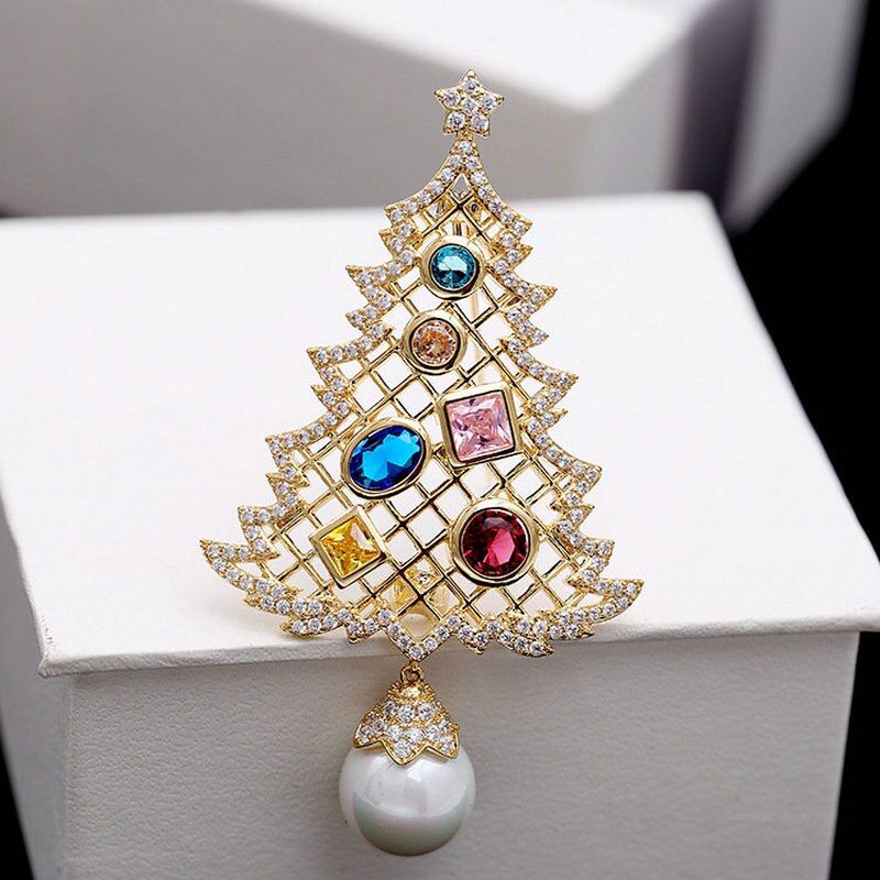 Broche de árbol de Navidad de circonitas