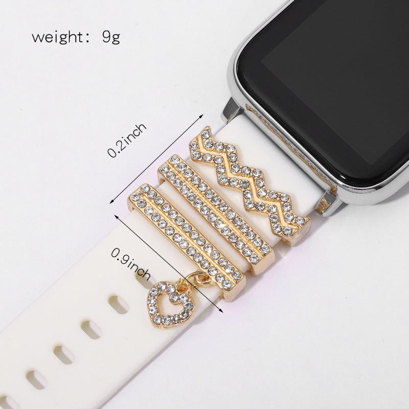 Kreatives Wasserwellen-Muster Klassisches Diamant Uhrenarmband Dreiteiliges Set