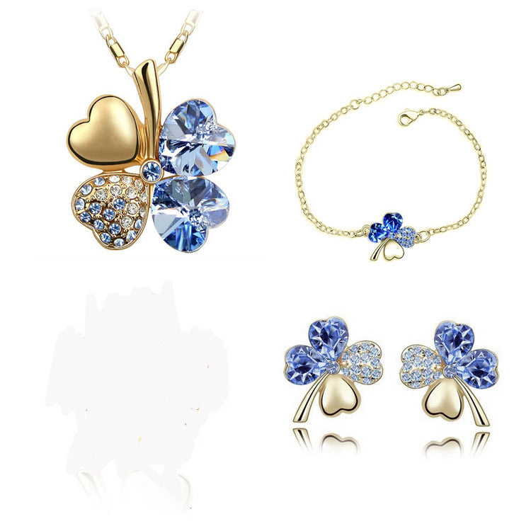 Kreatives vierblättriges Kleeblatt Kristallschmuck-Set