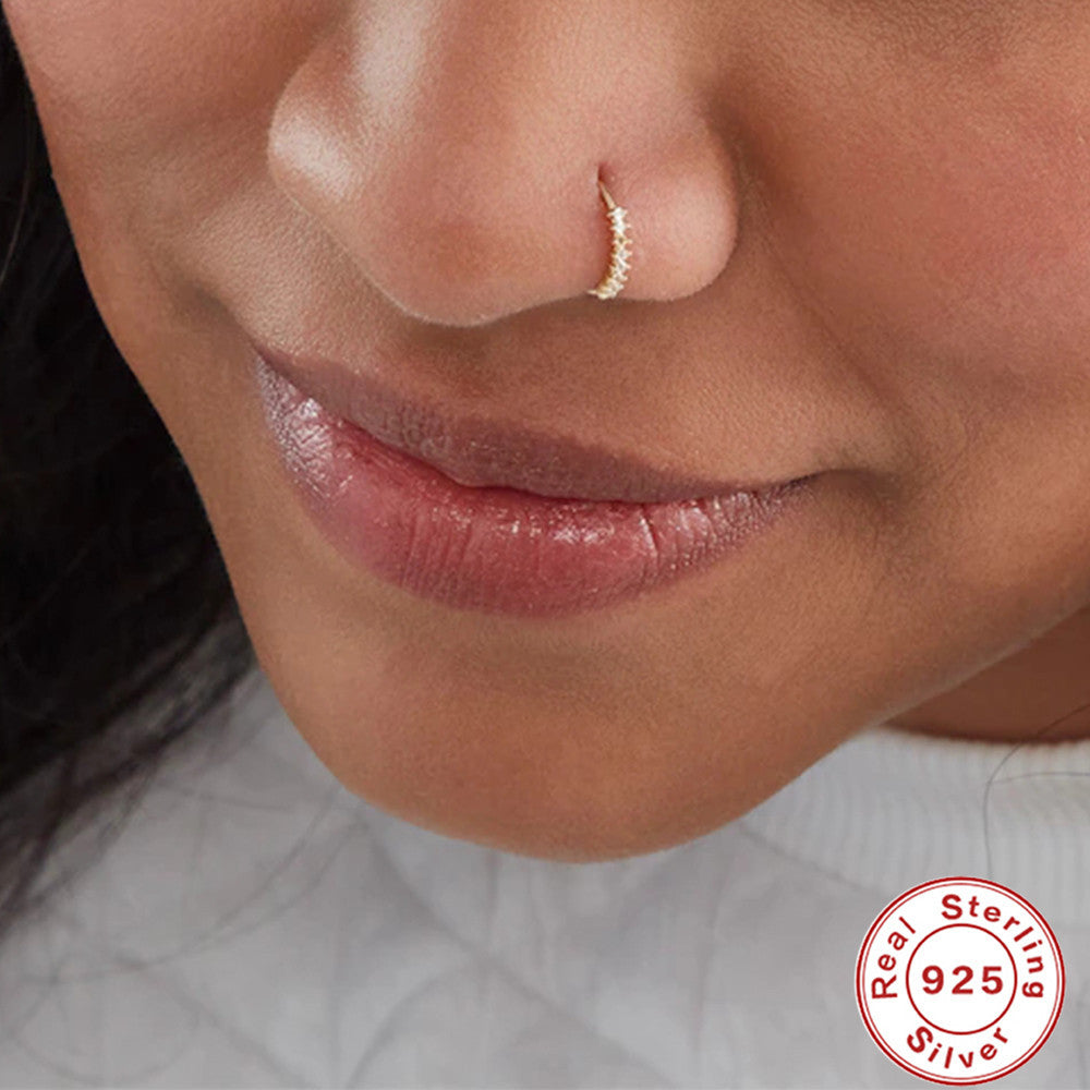 Anillo de Nariz de Plata Esterlina con Diamantes para Piercings Corporales