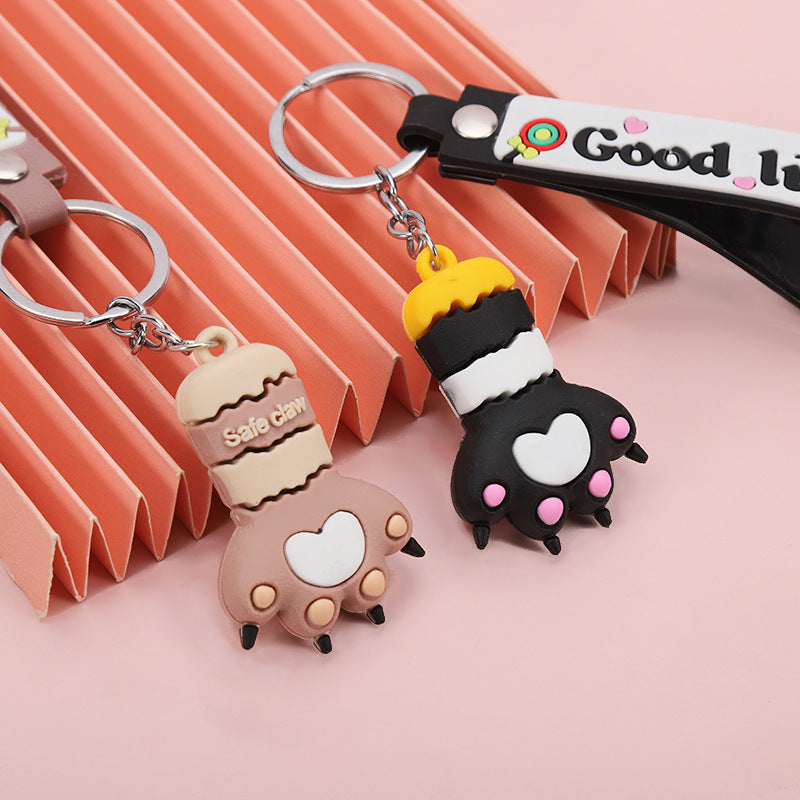 Llavero Estéreo Creativo con Garra de Gato de Dibujos Animados y Corazón de Chica