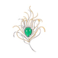 Broche de pluma de pavo real con circonita bicolor galvanizada esmeralda