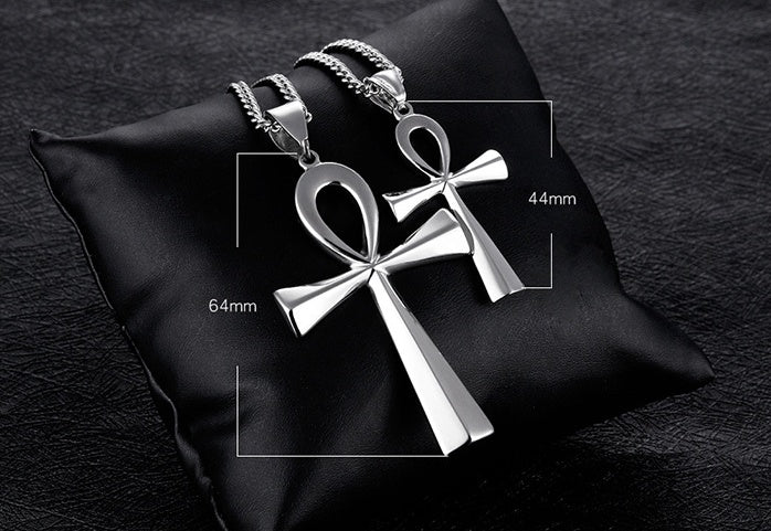 Grenzüberschreitender E-Commerce-Warenursprung, europäische und amerikanische glänzende Edelstahl-altägyptische Kreuz-Männerhalskette Amulett Anhänger