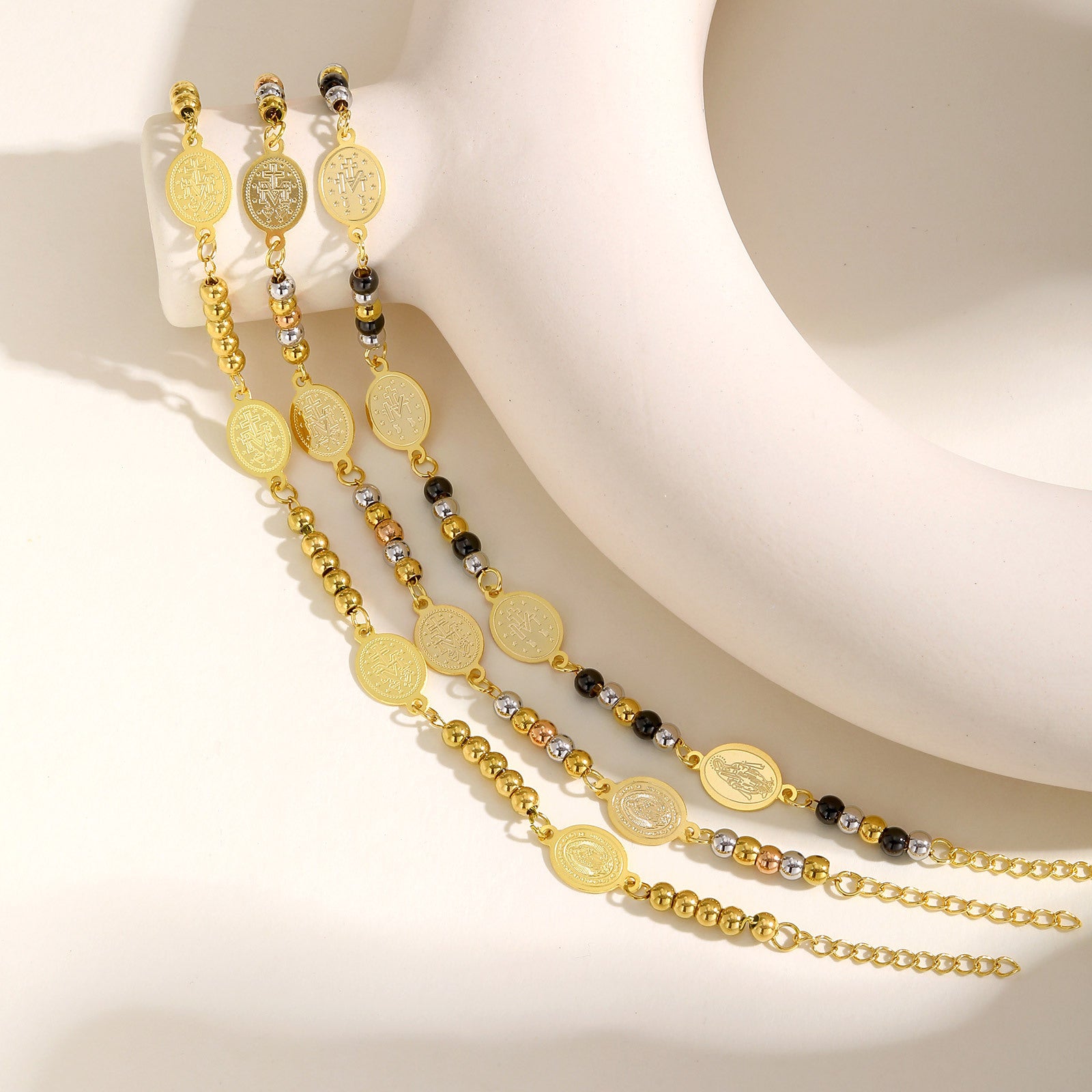 Stainless Steel Round Beads Virgin Gold Bracelet