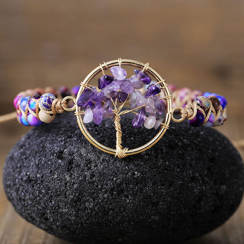 Pulsera de pareja tejida a mano de amatista